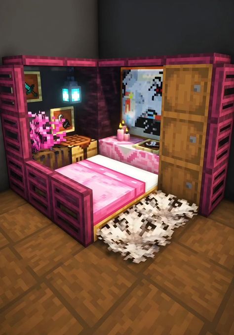 Minecraft Building Room Ideas, In Wall Minecraft House, Bedframe Ideas Minecraft, Cool Bedroom Ideas Minecraft, Minecraft Craft Room Ideas, Minecraft Rooms Idea, Minecraft House Ideas Unique, Cool Minecraft Bedrooms, Minecraft House Furniture Ideas