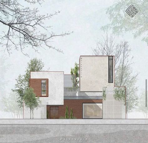 Ideas With Wood, Residential Architecture Facades, Tropical Houses Architecture, Architectural Illustration, Facade Architecture Design, Two Story House, Building Elevation, Tropical Architecture, Architectural Rendering