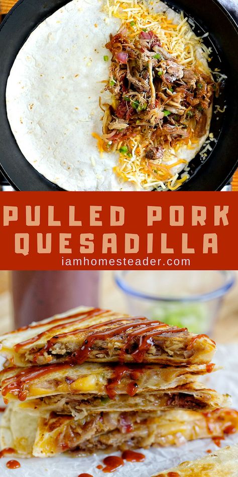 Sweet Pork Quesadillas, Meals To Make With Leftover Pulled Pork, Shredded Pork Quesadilla, Party Quesadillas Appetizers, Pulled Beef Quesadillas, Leftover Pulled Pork Burritos, Pull Pork Quesadilla, Pulled Pork Fajitas, What To Eat With Quesadillas