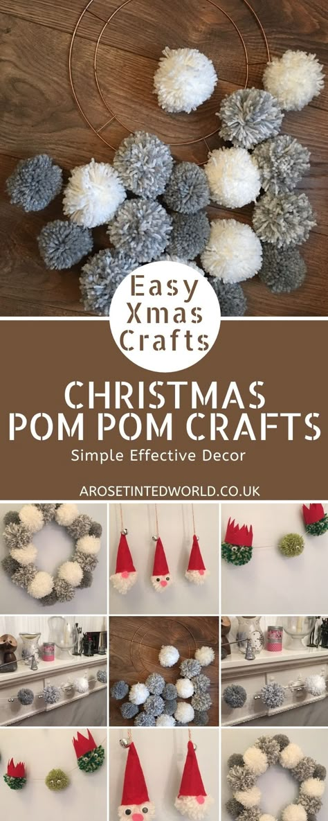 Wool Pompoms Diy How To Make, Diy Puff Ball Pom Poms, Christmas Wool Decoration, Christmas Pompoms Decorations, Pompom Ornaments Christmas Tree, Pompom Wreath Christmas How To Make, Pom Pom Xmas Decorations, Pom Pom Trees Christmas, Christmas Pompom Garland