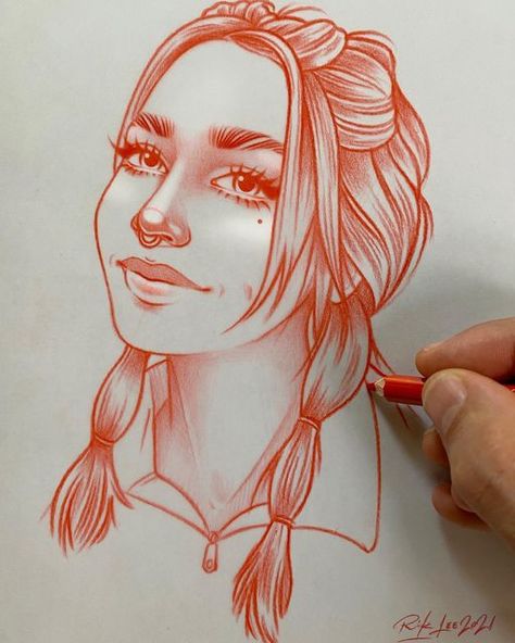 Rik Lee Illustration, Rik Lee, Aesthetic Drawings, Fashion Coloring Book, Red Pencil, Drawing Cartoon Characters, Drawing Pencil, Colorful Portrait, Drawing Inspo