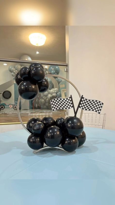 Race Car Balloon Centerpiece, Car Themed Birthday Party Centerpieces, Classic Car Party Ideas, Vintage Car Centerpieces, Car Party Centerpiece, 2 Fast Birthday Party Centerpieces, Pixar Cars Birthday Party Centerpieces, Cars Table Centerpiece, Tire Centerpiece