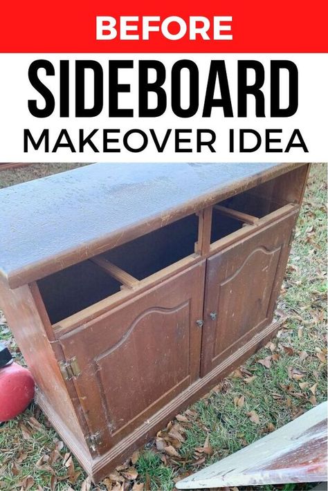 Sideboard Diy, Sideboard Makeover, Diy Sideboard, Builder Grade Kitchen, Buffet Makeover, Diy Storage Bench, Farmhouse Style Living Room, Small Sideboard, Budget Home Decorating