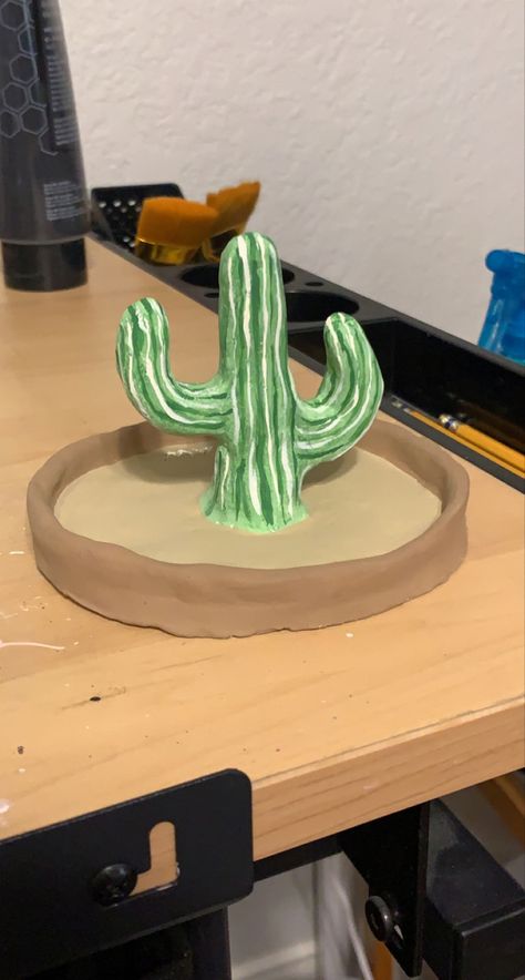 Air dry clay, sculpting, ring holder, cactus Air Dry Clay Ideas Ring Holder, Air Dry Clay Sculpting, Air Dry Clay Cactus Diy, Cow Jewelry Holder Clay, Clay Jewelry Tray Cow, Air Dry Clay Cactus Ring Holder, Cactus Ring Holder, Cactus Ring, Clay Sculpting