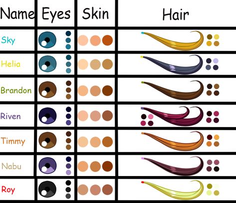 Specialist's Palette by Kyo-Cchi.deviantart.com on @DeviantArt Semi Realistic Skin Color Palette, Anime Hair Palette, Hair Shading Palette, Hair Color Pallets Digital Art, Hair Colour Palette Digital Art, Winx Specialists, Hair Color Swatches, Club Makeup, Character Sheet Template