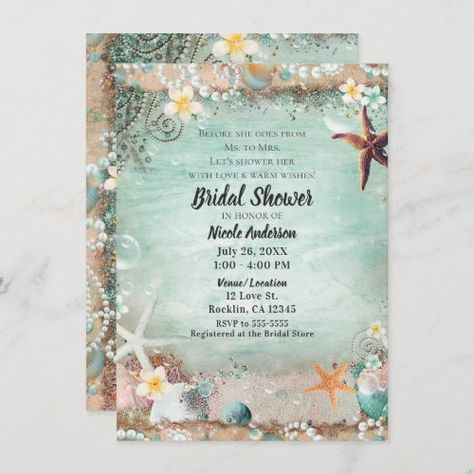 Elegant Beach Sea Starfish Pearls Bridal Shower Invitation #zazzle #weddinginvitations #birthdayinvitations #babyshowerinvitations #zazzleinvitations #monogram #businesscards #graduation #homedecor Engagement Photo Invitations, Pearl Bridal Shower, Beach Bridal Shower Invitations, Tropical Bridal Shower Invitations, Tea Bridal Shower Invitations, Bridal Luncheon Invitations, Sweet 16 Party Invitations, Fiesta Bridal Shower Invitations, Sea Starfish