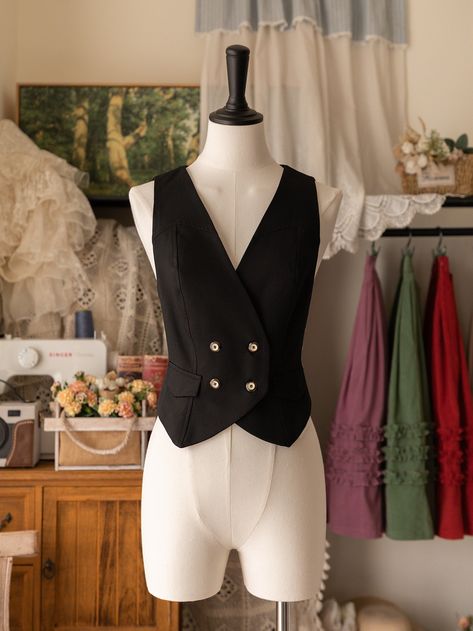 This price includes a waistcoat only, others are not included.   	 		 			Size 			S 			M 			L 			XL 			2XL 		 		 			Bust 			88 			94 			100 			106 			112 		 		 			Waist 			72 			78 			84 			90 			96 		 		 			Full Length 			48 			49.5 			51 			52.5 			54 Black Buttoned Vest Outfit, Colure Pallet, Waist Coat Outfit, Black Dress Pants Outfit, Women Suit Vest, Black Dress Pants Outfits, Victorian Waistcoat, Hp Oc, Fancy Suits