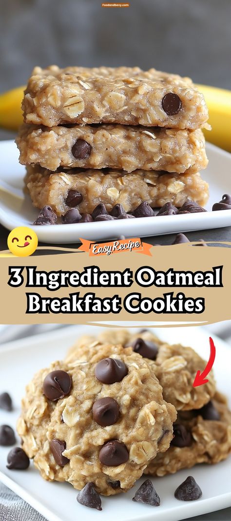 Start your day with the simplicity of 3 Ingredient Oatmeal Breakfast Cookies. Combining ripe bananas, oats, and your choice of add-ins like chocolate chips or dried fruit, these cookies are a wholesome, easy-to-make breakfast option or a healthy snack on the go. #BreakfastCookies #HealthySnack #OatmealCookies Easy Oatmeal Snacks, Freezer Snack Ideas, Healthy Oat Breakfast Cookies, Snacks That Are Good For You, Snicker Oatmeal Cookies, 3 Ingredient Breakfast Cookies, Make Ahead Breakfast For Toddlers, 3 Ingredient Banana Oatmeal Cookies, Healthy But Good Food