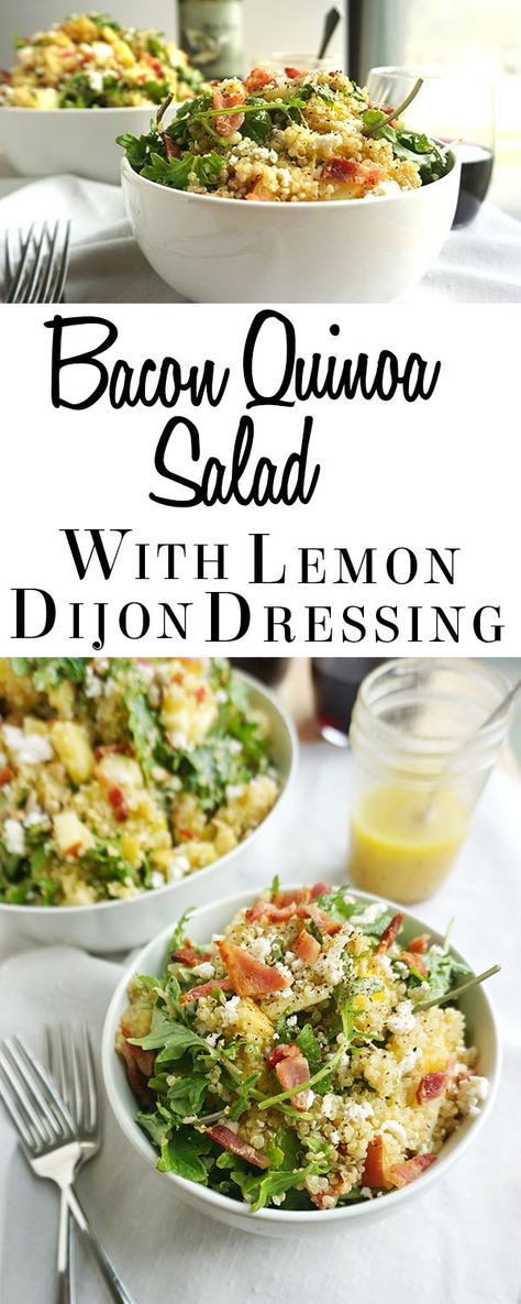 This recipe for Bacon Quinoa Salad with Lemon Dijon Dressing (brought to you by Rachel from Savoring Simple) is a fresh, colorful salad that's great with grilled meats, or on its own as a meal. Bacon Quinoa, Lemon Dijon Dressing, Colorful Salad, Dijon Dressing, Salad With Lemon, Grilled Meats, Salad Pasta, Homemade Salads, Quinoa Recipes