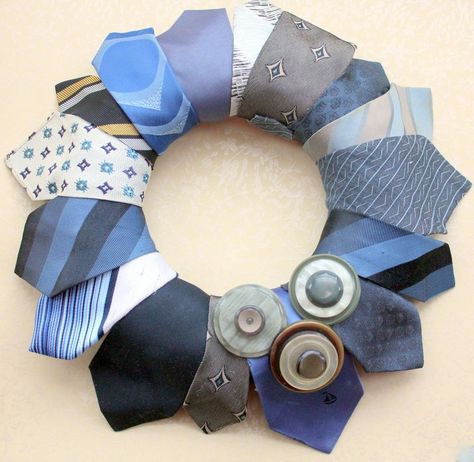 Neck Tie Projects, Neck Tie Crafts, Tie Wreath, Necktie Quilts, Mens Ties Crafts, Necktie Projects, Tie Projects, Tie Quilts, Tie Art