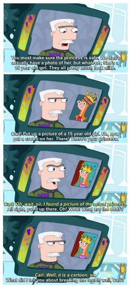 Dammit, Carl! Phineas And Ferb Memes, Breaking The 4th Wall, Cartoons Disney, Phineas E Ferb, Breaking The Fourth Wall, Phineas Y Ferb, Funny Disney, Dc Memes, Monty Python