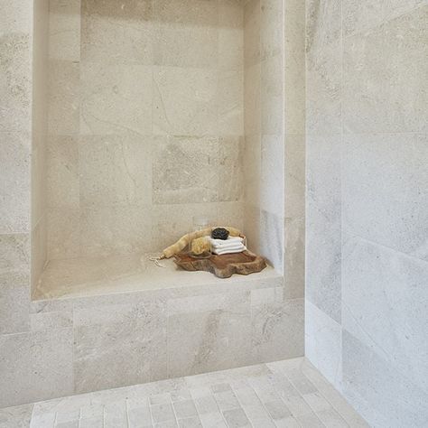 Natural Stone Tile Bathroom, Stone Floor Bathroom, Large Shower Tile, Stone Tile Bathroom, Natural Stone Bathroom, Limestone Floor Tiles, Natural Tile, Arizona Tile, Stone Shower