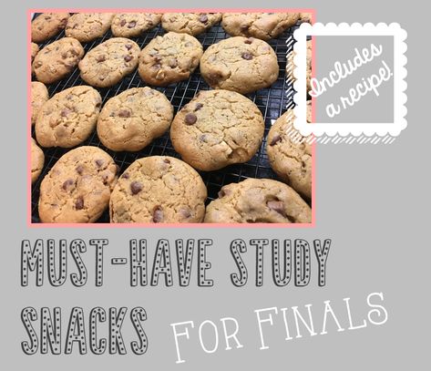 My ultimate lists of snacks to get you through studying for exams. Includes an awesome recipe for chewy choc chip cookies (to go with all the tea & coffee you'll be drinking). Exam Snacks, Chewy Choc Chip Cookies, Snack List, Study Timetable, Study Snacks, Snacks List, Smart Girl, Choc Chip Cookies, School Treats