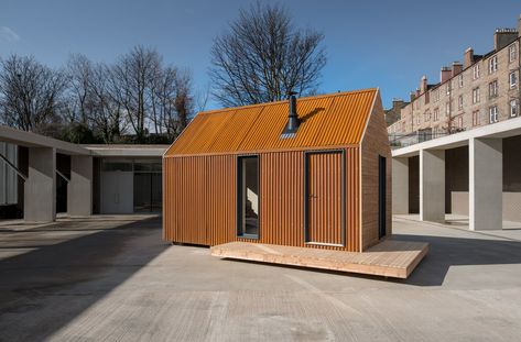 With an internal space of 132 square feet and a 18' x 9.8' footprint, the Artist Bothy is constructed from cross-laminated timber panels clad in Corten corrugated metal and Scottish larch. Tagged: Exterior, Cabin Building Type, Wood Siding Material, Gable RoofLine, Metal Siding Material, Metal Roof Material, and Prefab Building Type.  Photo 2 of 12 in Go Off-Grid in This Prefabricated Cor-Ten Steel Cabin Prefab Buildings, Prefab Cabins, Timber Panelling, Surface Water, Tiny Cabin, Wood Structure, Tiny House Cabin, Corten Steel, Cabin Fever