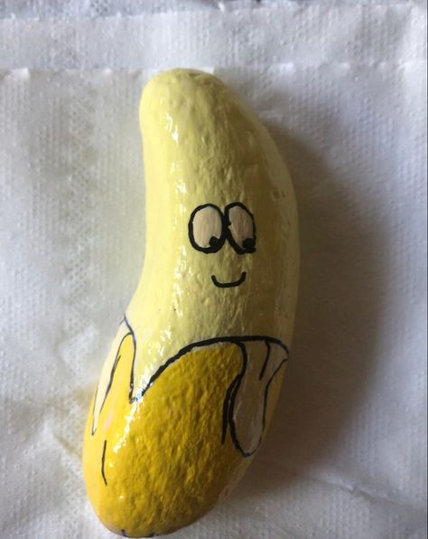 Banana Painted Rock, Banana Rock Painting, Rock Painting Fruit, Rocks Painted Like Food, Food Painted Rocks, Painting Banana, Banana Painting, Mr. Peanut, Warm Scarves