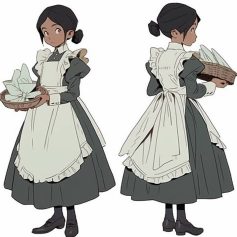 Apron Character Design, Maid Reference, 1800 Character Design, Medieval Maid, Maid Character Design, Maid Drawing, Peasant Clothing, Western Anime, Medieval Peasant