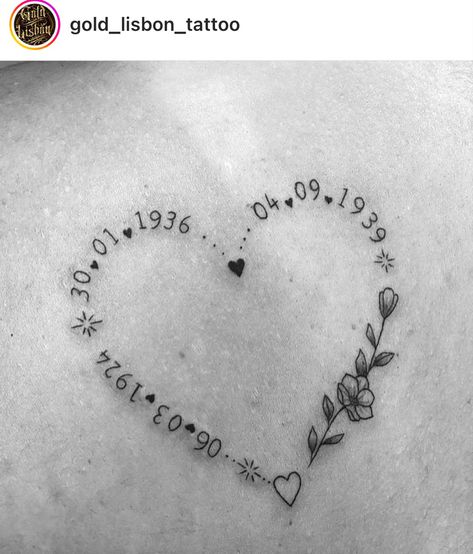 Four Daughters Tattoo, Mom And 3 Daughters Tattoos, Mom Of Both Tattoos, Dainty Family Tattoos For Women, 4 Grandparents Tattoo, Family Of 4 Tattoo Ideas For Women, Tattoos To Honor Grandparents, Hearts With Dates Tattoo, Dainty Mom Tattoos