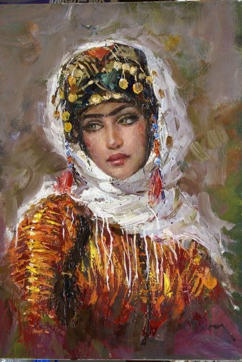 Arabian Art, Turkish Culture, Iranian Art, Arabic Art, Turkish Art, Tableau Art, Traditional Clothes, Mystical Art, Woman Painting