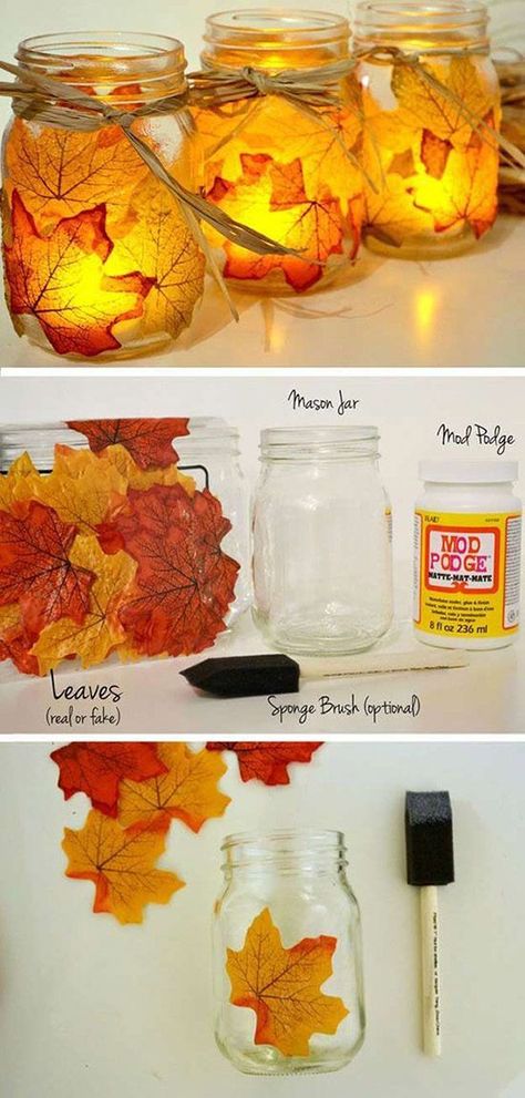 diy fall maple leave mason jar candle holder for autumn weddings Leaf Mason Jar Candle, Mason Jar Candle Holders, Autumn Weddings, Jar Candle Holder, Dekor Diy, Diy Thanksgiving, בר מצווה, Mason Jar Candles, Autumn Crafts