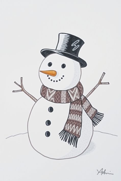 Check Out This Snowman Drawing & 12+ Other Christmas Drawing Ideas! #drawing #drawingideas Drawing Ideas For Christmas Cards, Christmas Drawing Snowman, Christmas Decoration Drawing, How To Draw A Snowman, Christmas Snowman Drawing, Easy Drawing Christmas, Cute Snowman Drawing, New Years Drawing, How To Draw Snowman