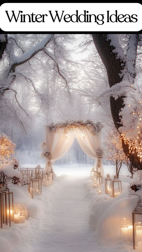 Elegant winter wedding setup with cozy decor and a snow-covered outdoor ceremony backdrop. Magical Winter Wedding, Winter Cabin Wedding, Christmas Wedding Ceremony, Book Locations, Wedding Decor Colors, Silver Winter Wedding, Christmas Wedding Inspiration, Blue Winter Wedding, Winter Wedding Decor