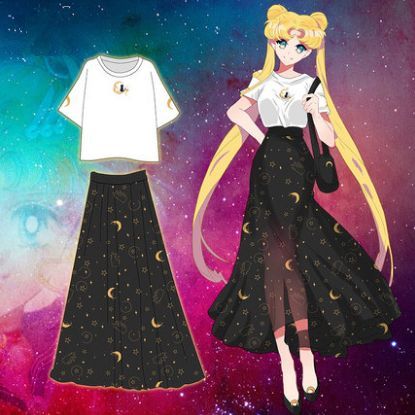 Kawaii Sailor Moon, Sailor Moon Birthday, Clothes Teen, Anime Skirts, Outfits Anime, Sailor Moon Outfit, Moon Birthday, Sailor Moon Fashion, Long Chiffon Skirt