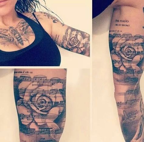 Love the detail Tattoo Music Notes, Sheet Music Tattoo, Music Tattoo Sleeves, Tattoo Music, Music Note Tattoo, Music Quote, Music Tattoo Designs, Note Tattoo, Tattoos For Lovers