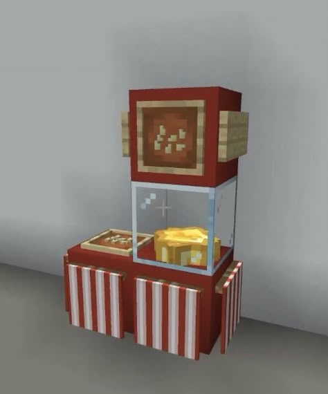 Minecraft Tables And Chairs, Cute Minecraft Cafe Interior, Minecraft Lounge Ideas, Minecraft Tiny Bedroom, Minecraft Popcorn Machine, Food Stand Minecraft, Tables Minecraft, Minecraft Trash Can, Minecraft Food Stand