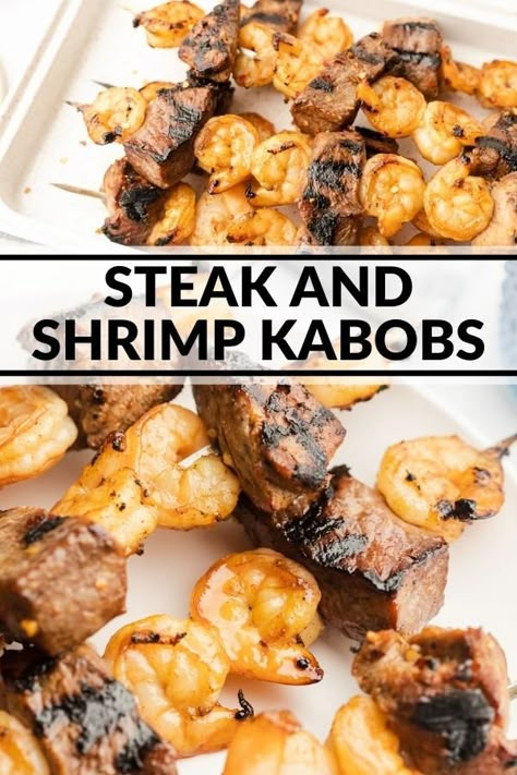 Steak and Shrimp Kabobs - The Whole Cook Shrimp Kabob Marinade, Grilled Steak And Shrimp, Steak And Shrimp Kabobs, Steak Kabob Marinade, Grilled Kabobs, Grilled Steak Kabobs, Kabob Marinade, Shrimp Kabobs, Lamb Dinner