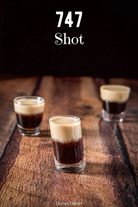 This 747 shot has 3 ingredients - Kahlúa, Frangelico and Baileys! It's easy to make and even easier to imbibe! #shot #cocktail #dishesdelish Layered Shots, Friends Recipes, Dessert Shots, Pudding Shots, Homemade Soda, Delicious Drink Recipes, Drinks Alcohol, Shot Recipes, Easy Drinks