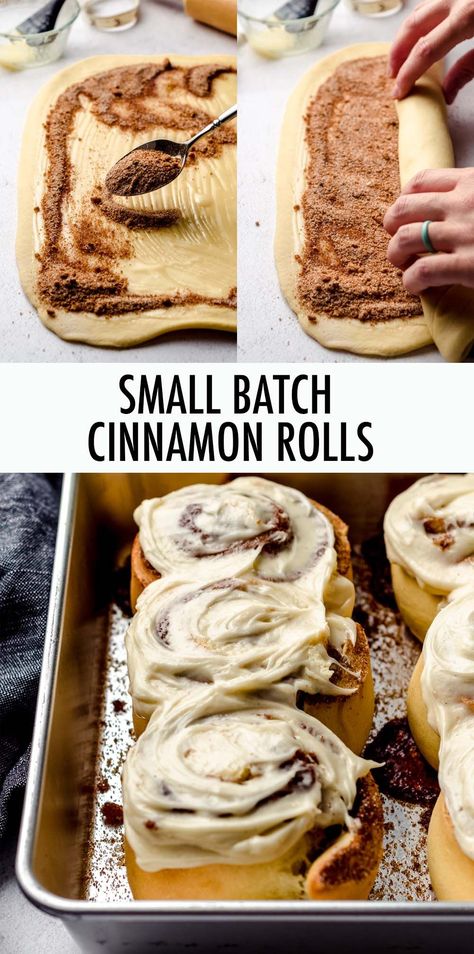 Cinnamon Rolls Small Batch, Cinnamon Roll Icing Recipe, Recipe Cinnamon Rolls, Small Batch Cinnamon Rolls, Cinnamon Roll Icing, Cinnamon Filling, Cinnamon Roll Recipe Homemade, Small Batch Baking, Cinnamon Rolls Easy