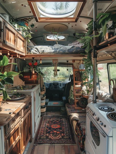 Camper To Tiny House Conversion, Travel Trailer Conversion, Cottagecore Camper Interior, Goth Trailer Home, Schoolie Interior, Van Renovation Ideas, Cottagecore Van Life, Bus Home Ideas, Van House Ideas