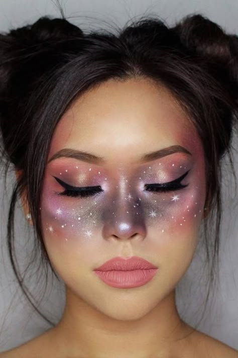 Celestial Makeup, Fantasy Make-up, Halloween Make-up Looks, Halloweenský Makeup, Alien Makeup, Galaxy Makeup, Cute Halloween Makeup, Halloween Makeup Pretty, Cool Halloween Makeup