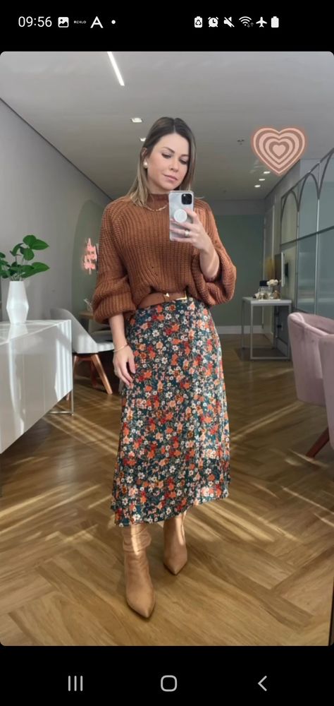 Simple Winter Work Outfits, Rust Skirt Outfit Fall, Midsize Sweater Dress, Fall Skirt Fashion, Outfits To Run Errands In, Tradwives Outfits, Modest Bohemian Outfits, Plus Size Fall Casual Outfits, Long Skirt Outfits Fall