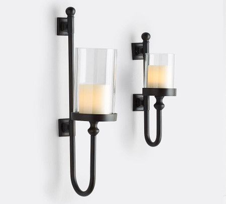 Parker Recycled Glass & Bronze Wall Mount Pillar Candle Holder | Pottery Barn Canada Mounted Candle Holders, Pillar Holders, Wall Candle, Led Pillar Candle, Bronze Wall, Selling Candles, Glass Votive, Pillar Candle Holders, Wall Candles