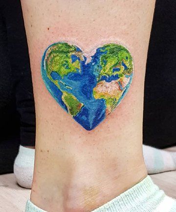 10 Tattoo Designs That Are Perfect for Earth Day Fun Tattoo Ideas, Fun Tattoo, 10 Tattoo, Earth Tattoo, Hp Tattoo, Planet Tattoos, World Tattoo, Arrow Tattoos, New Tattoo