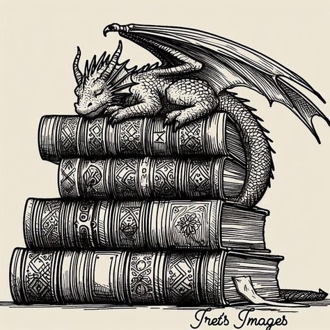 Dragon Bujo Theme, Dragon On Books Tattoo, Hobbit Dragon, Baby Dragon Tattoos, Dragon Silhouette, Book Tattoo, Dragon Pictures, Art Painting Gallery, Tattoo Flash Art