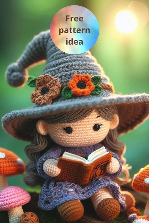 This crochet witch  doll amigurumi is a magical addition to your amigurumi collection! Free Crochet Doll Patterns English, Crochet Witchy Stuff, Witch Amigurumi, Amigurumi Collection, Crochet Witch, Creature Ideas, Loom Crochet, Knit Toys, Crochet Dolls Free Patterns