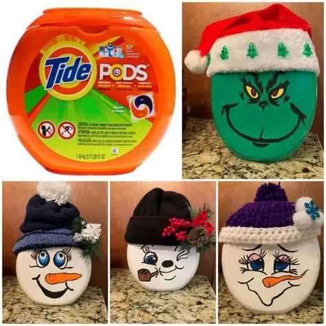 35+ Creative Laundry Pod Container Crafts for Halloween, Christmas and More - HubPages Upcycled Tide Pod Container, Uses For Pod Containers, Crafts With Pod Containers, Ideas For Tide Pod Container, Old Tide Pod Containers, Tide Pods Container Grinch, Tide Pod Christmas Craft, Snowman Tide Pod Container, Tide Container Repurpose