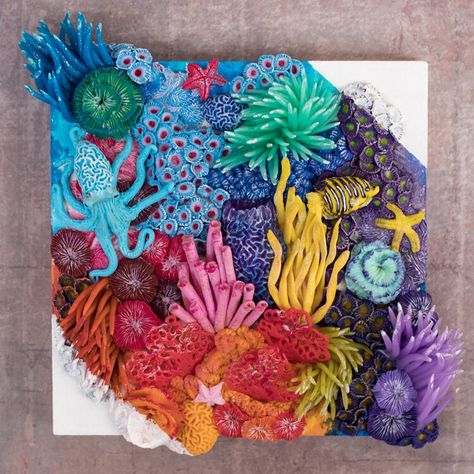 2016-2017 | Sculptural Paintings — Stephanie Kilgast - Contemporary Sculptures and Art Contemporary Sculpture Art, Stephanie Kilgast, Coral Art, Small Artwork, Art Competitions, Contemporary Sculpture, Polymer Clay Projects, Diy Clay Crafts, Polymer Clay Art