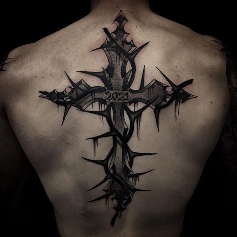 Do you have a cross tattoo, or are thinking about getting one? Get inked with Ink-Match😍 #tattoo #tattoos #ink #inked #art #tattooartist #tattooart #tattooed #tattoolife #love #tattooideas #artist #tattoogirl #inkedgirls Cross On The Back Tattoo, Cross Shin Tattoo, Cross Tattoos For Men Shoulder, Cross Back Tattoo For Men, Back Cross Tattoo For Men, Cross On Back Tattoo, Cross Chest Tattoo Men, Cross Tattoos Men, Back Cross Tattoo