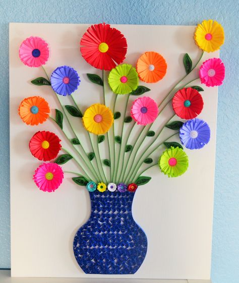 Flower Vase Collage Art, Paper Flower Vase Craft Ideas, Art And Craft Flowers, Flower Vase Drawing, Handmade Flower Vase, Flower Vase Crafts, Paper Flower Vase, Flower Crafts Kids, Paper Flower Crafts