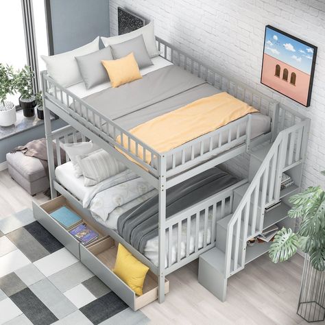 🛏️ Dreaming of a cozy and clutter-free bedroom? 🌟 Look no further! Our Gray Full over Full Bunk Bed is the perfect solution for maximizing space and storage. 💰 Get yours now for only $986.00! 😍 #BunkBedGoals #SpaceSaver #StorageSolutions #DreamyBedroom #KidsRoomInspo #FunctionalFurniture #GrayBunkBed #SiblingsLove #HomeDecor #OrganizationGoals 🙌 Shop Now https://tjtoddles.com/products/full-over-full-bunk-bed-with-two-drawers-and-storage-gray Bunk Bed With Stairs, Stairway Bunk Beds, Space Saving Bunk Bed, Bed With Stairs, Full Size Bunk Beds, Full Over Full Bunk Bed, Shelves Wood, Bunk Beds With Drawers, Full Bunk Bed