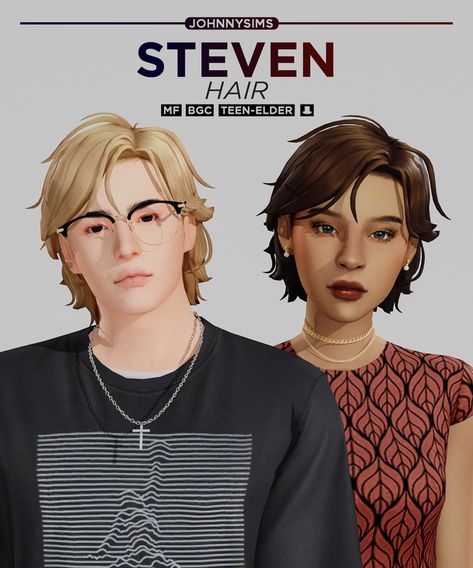 Steven Hair | JohnnySims on Patreon Sims 4 Cc Hair Shag, Sims 4 Messy Hair Male, Sims 4 Hair Male, Pelo Sims, The Sims 4 Packs, Sims 4 Mm Cc, Sims 4 Body Mods, Sims 4 Cc Folder, Normal Map