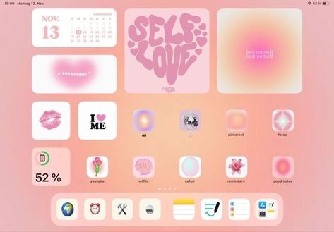 Ipad Organization Homescreen, Ipad 2023, Ipad Inspiration, Ipad Template, Homescreen Organization, Ipad Customization, Ipad Organization, Pink Wallpaper Desktop, Ipad Setup