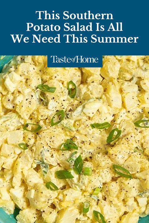 This easy southern potato salad recipe is an old-fashioned favorite that fits in perfectly at potlucks, luncheons, backyard cookouts and more. #southernpotatosalad #potatosalad #sidedishes #summerrecipes Southern Potato Salad Recipe Deep South, Potato Salad Recipe Southern, Old Southern Recipes, Recipe With Mustard, Southern Potato Salad Recipe, Sweet Hot Pickles, Potato Board, Making Potato Salad, Hot Pickles