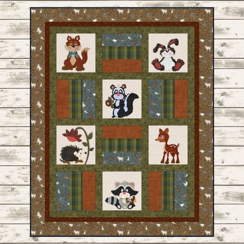 Flannel Woodland Critter Quilt - 630282364745 Woodland Baby Quilt, Woodland Quilt, Boys Quilt Patterns, Quilt Panels, Panel Quilt Patterns, Fabric Panel Quilts, Baby Quilt Pattern, Flannel Quilts, Woodland Critters