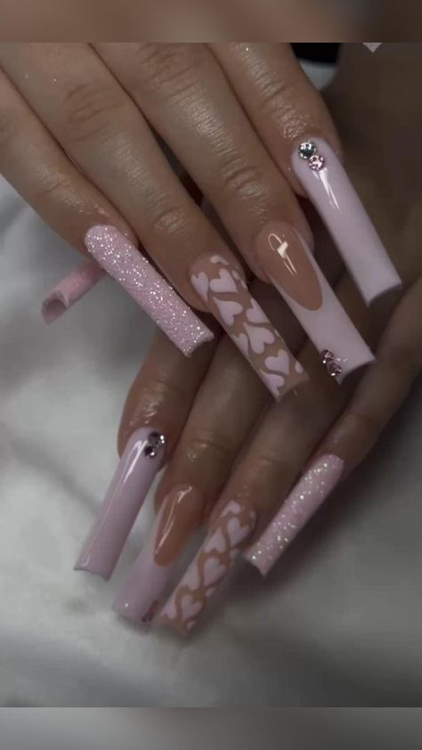 Long Acrylic Nails Sparkle, Cute Xl Acrylic Nails, Sparkly Evil Eye Nails, Long Valentine’s Day Nails, Baddie Nails Acrylic Long Square, Long Acrylic Nails Ideas Baddie, Long Nails With Hearts, Nail Ideas Xl Square, Cute Extra Acrylic Nails