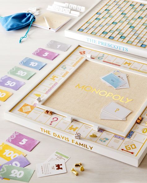 Upgrade game night with a coffee table-worthy edition of your favorite board games, make it even more special personalized with your family name 🤍 #boardgame #monopoly #scrabble Personalized Monopoly Board, Diy Scrabble Board, Aesthetic Board Games, Diy Monopoly Board, Ramadan Games, Board Game Design Ideas, Board Games Aesthetic, Make A Board Game, Board Game Aesthetic