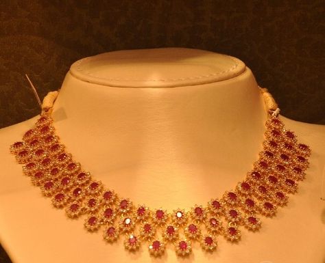 Malabar Gold Jewellery Necklaces, Ruby Necklace Designs, Gold Ruby Necklace, Gallery Jewelry, Handmade Gold Jewellery, Gold Necklace Indian Bridal Jewelry, Diamond Necklace Designs, Real Gold Jewelry, Wedding Jewellery Collection